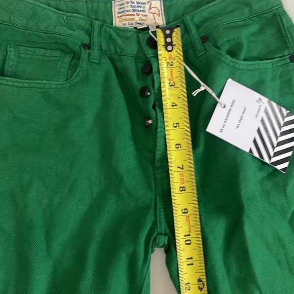 NWT Free People SR vs. Sandrine Rose women 27 green cotton/flax jeans very soft - Picture 6 of 11